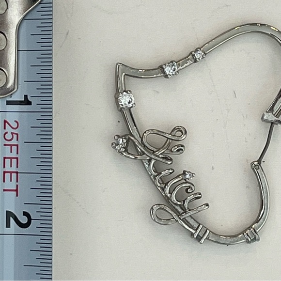 Vintage Juicy Couture Silver Heart Hoop Earrings - Picture 7 of 7